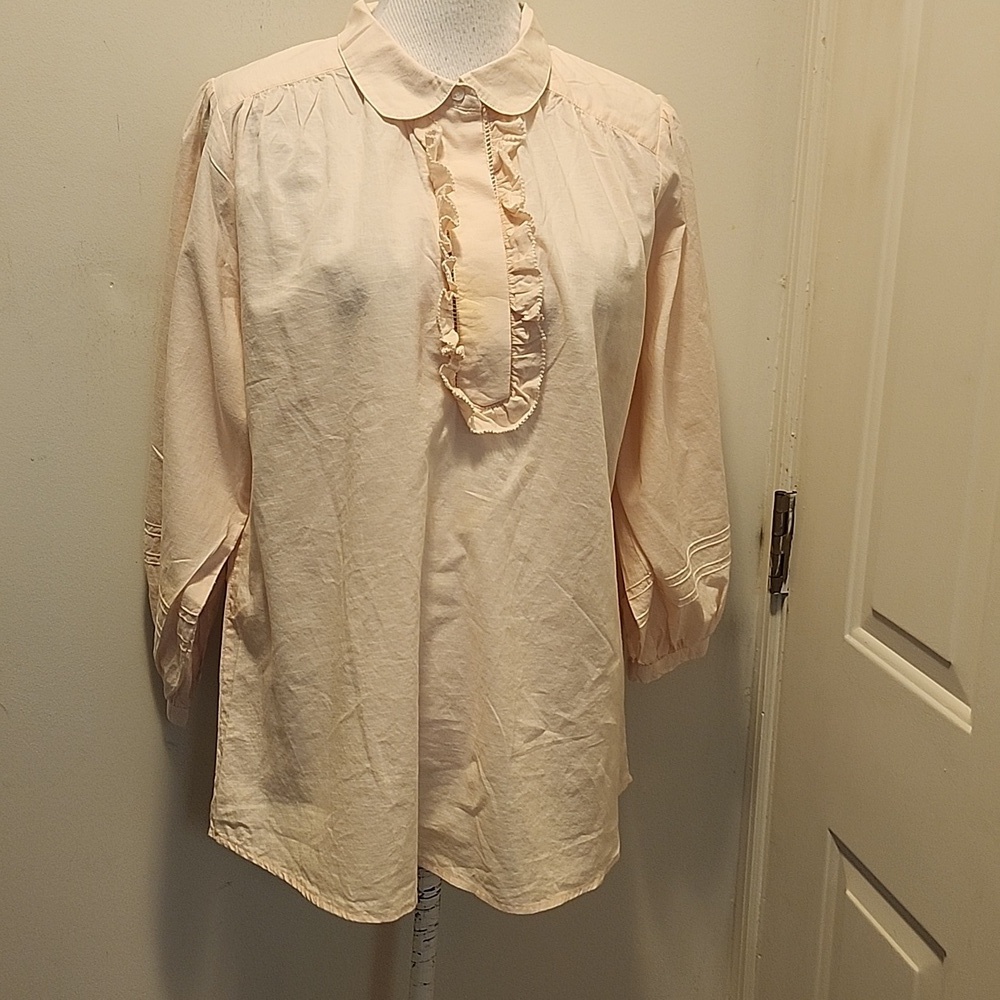 Marie Louise De Monterey Pink Blouse M Peter Pan Collar Shirt Top Ruffle